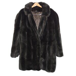 Vintage Dark Brown Faux Fur Coat Size L Mob Wife Glam 80s 90s Plush Winter